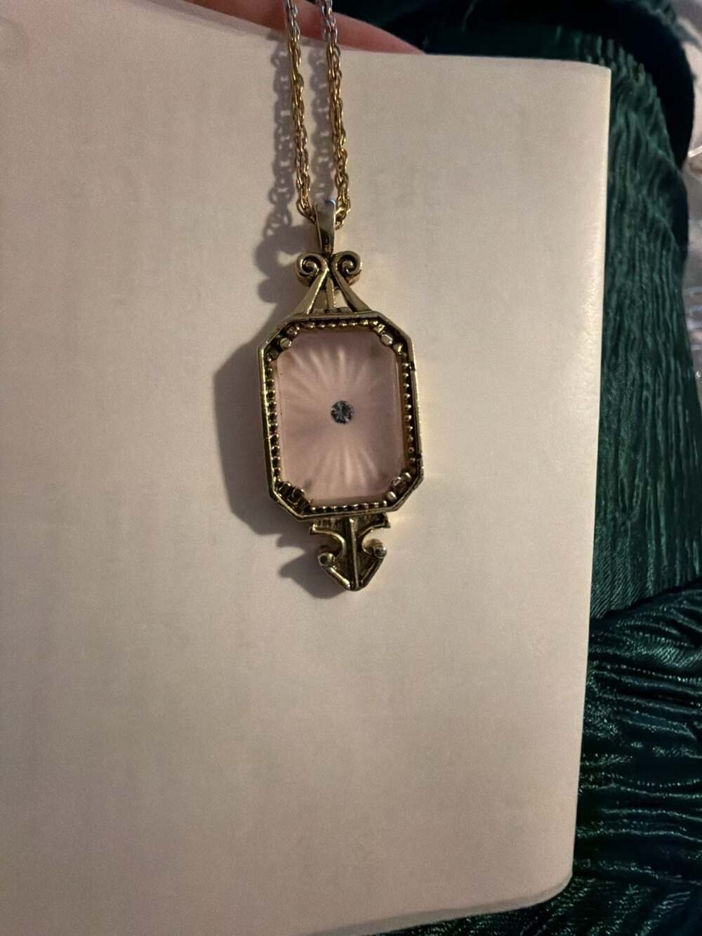Vintage Avon Frostlights Pink Camphor Glass Pendant Necklace